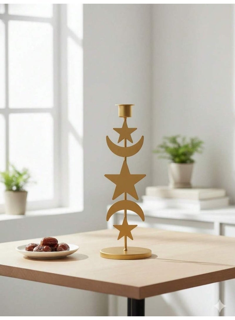 حامل شمعة هلال ونجمة إسلامي – شمعدان ذهبي يوضع على الطاولة – ديكور أنيق لرمضان والعيد - Image 1